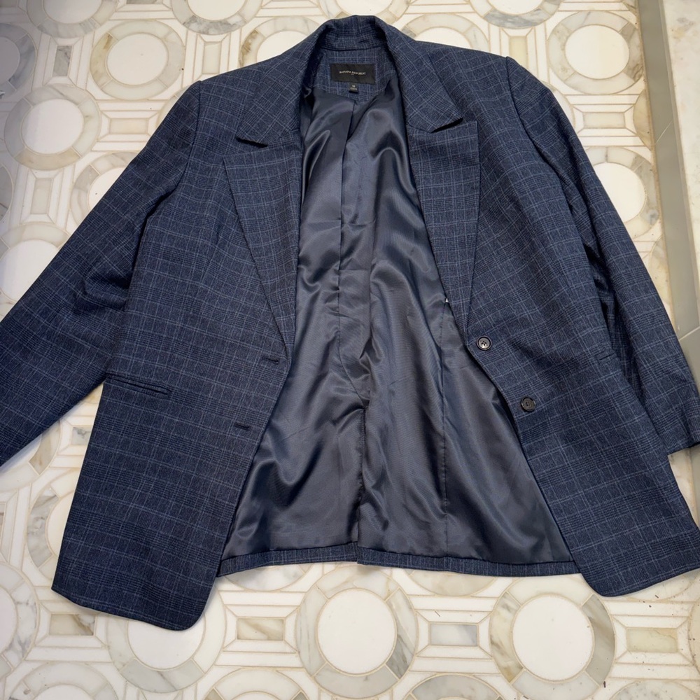 Long Boyfriend Banana Republic Navy Checkered Blazer